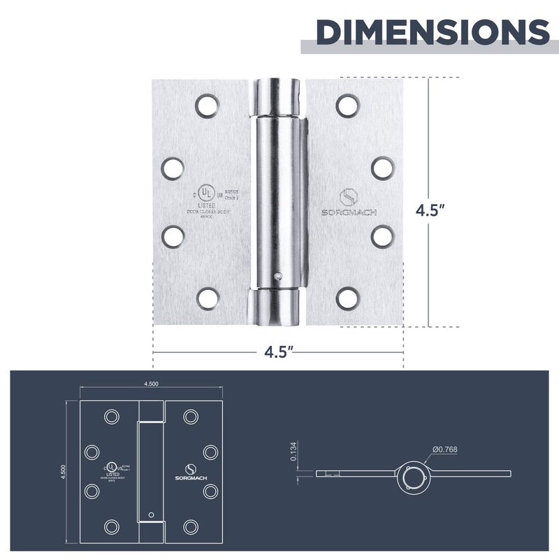 SORGMACH Satin Door Hinges 4.5 Inch Self Closing Hinge Hardware Adjustable Spring Hinges for Commercial Grade Self-Closing, UL Listed 3 Pack - Image 4